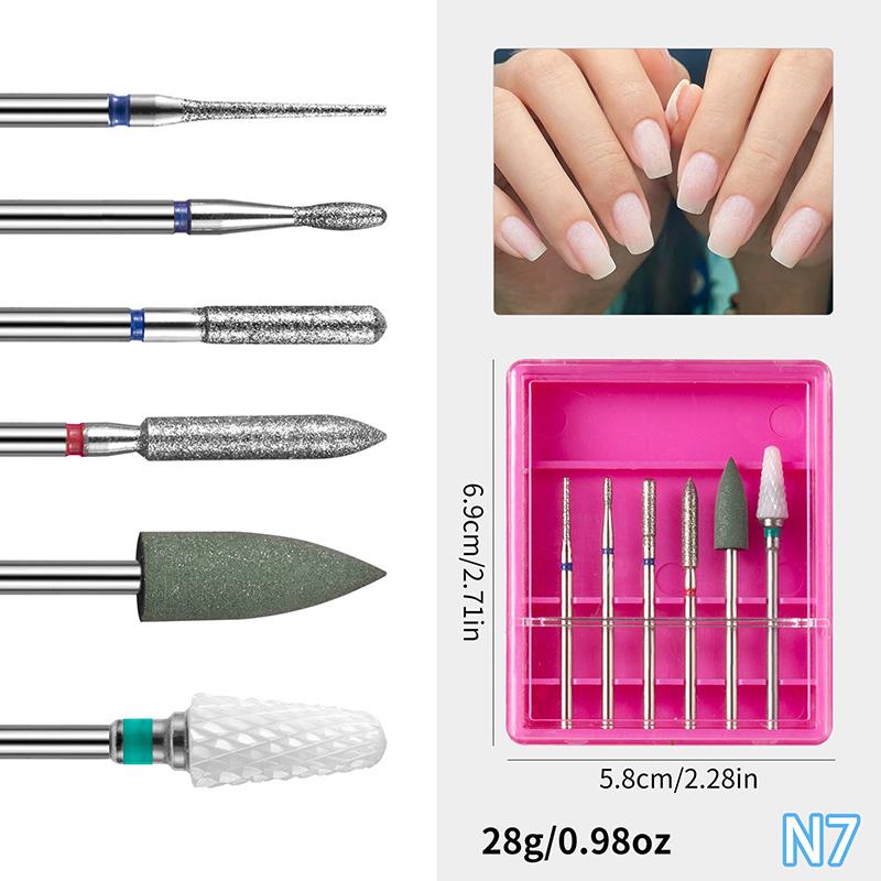6Pcs/Box Quartz Diamond Sand Nail Files Drill Cuticle Polishing Bit Nail Grinding Head Electric Manicure Set Nail Art Tools
