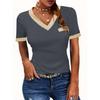 Яркая футболка с V-образным вырезом и цветными блоками - Женские летние футболки с коротким рукавом и карманом - Повседневные футболки