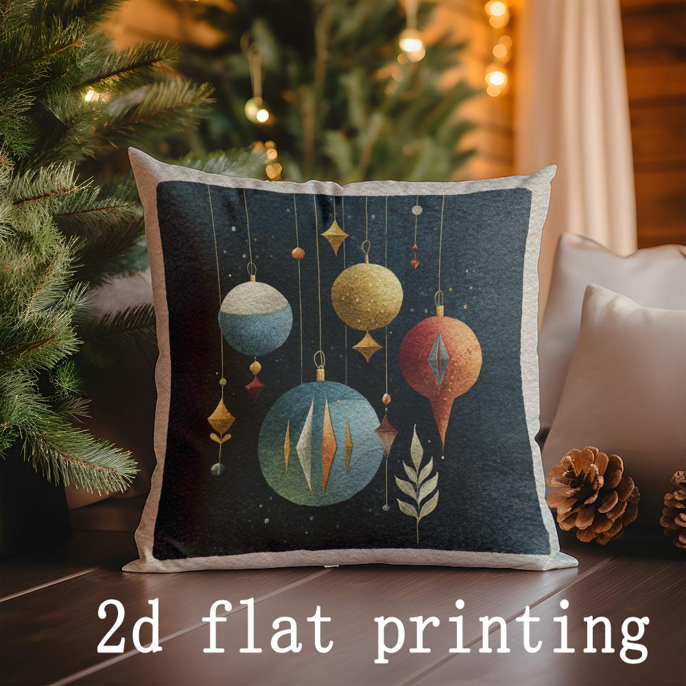 Home Decor Christmas-themed Reindeer & Ornament Pillow Covers Pattern Cushion Cover Suitable for Sofa Bedroom Car Pillow Cover