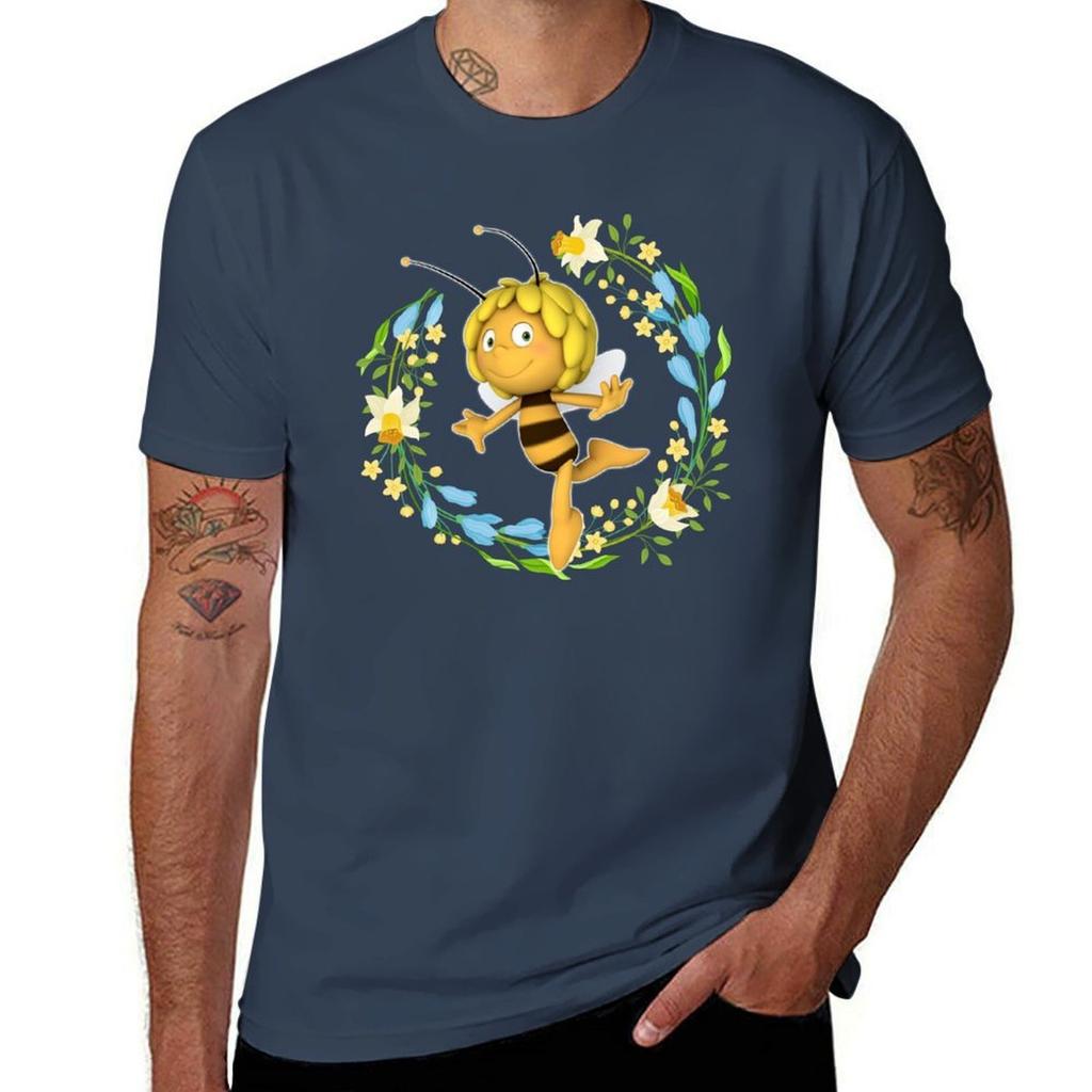 Maya The Bee With Flowers Tshirt Comfortable Basic Crew Neck Tee