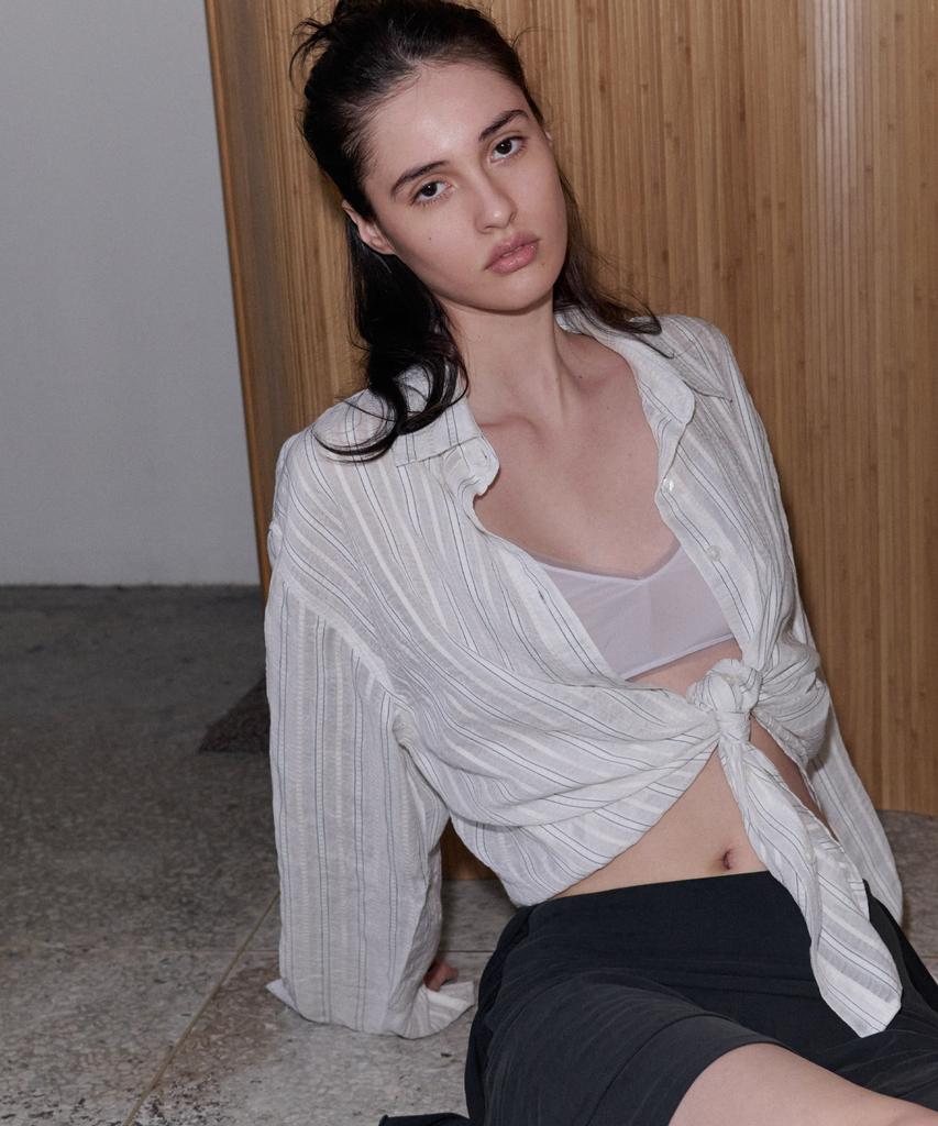 ANDNEEDS Flow Stripe Sheer Shirt (White)
