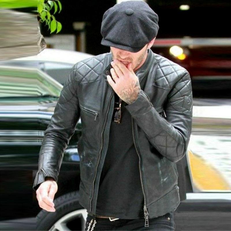 Мужская куртка из натуральной овчины, с воротником-стойкой, косой ромбовидный узор, повседневный мотоциклетный стиль