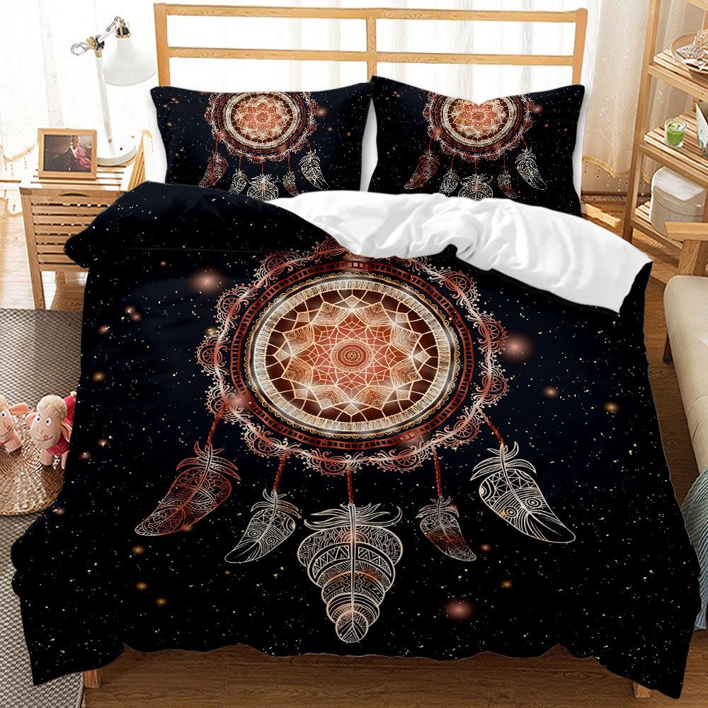 Black Background Dream Catcher Pattern Bedding Set Starry Sky Dream Catcher Quilt Cover Pillow Case 2 or 3 Pieces Soft and Comfortable Home Decoration