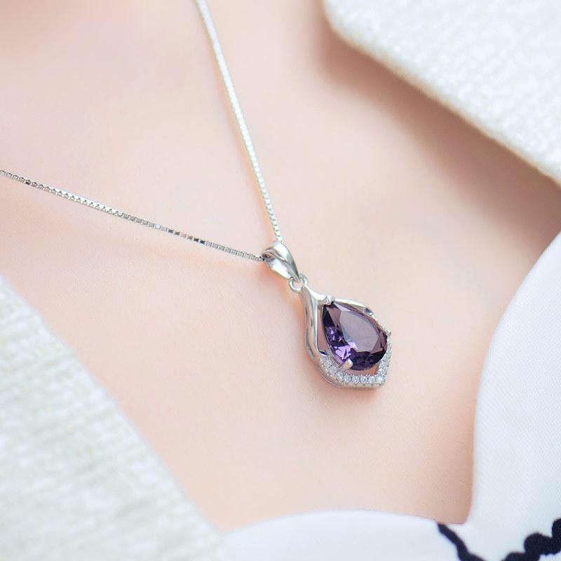 BELLA BOX Hot-selling Purple Water Shape Temperament Classic Necklaces Pendants For Women Wedding Engagement Female Gifts Jewelry