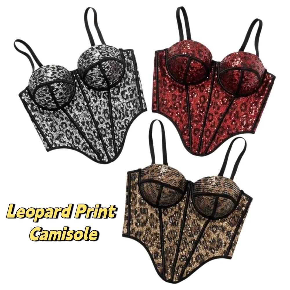 with Buckle Sequin Leopard Corset Slim Fit Suspender Vest Fashion Crop Tops Ladies