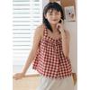 Японский стиль Свежий и сладкий хлопковый льняной клетчатый жилет-камисоль для женщин - летний свободный топ