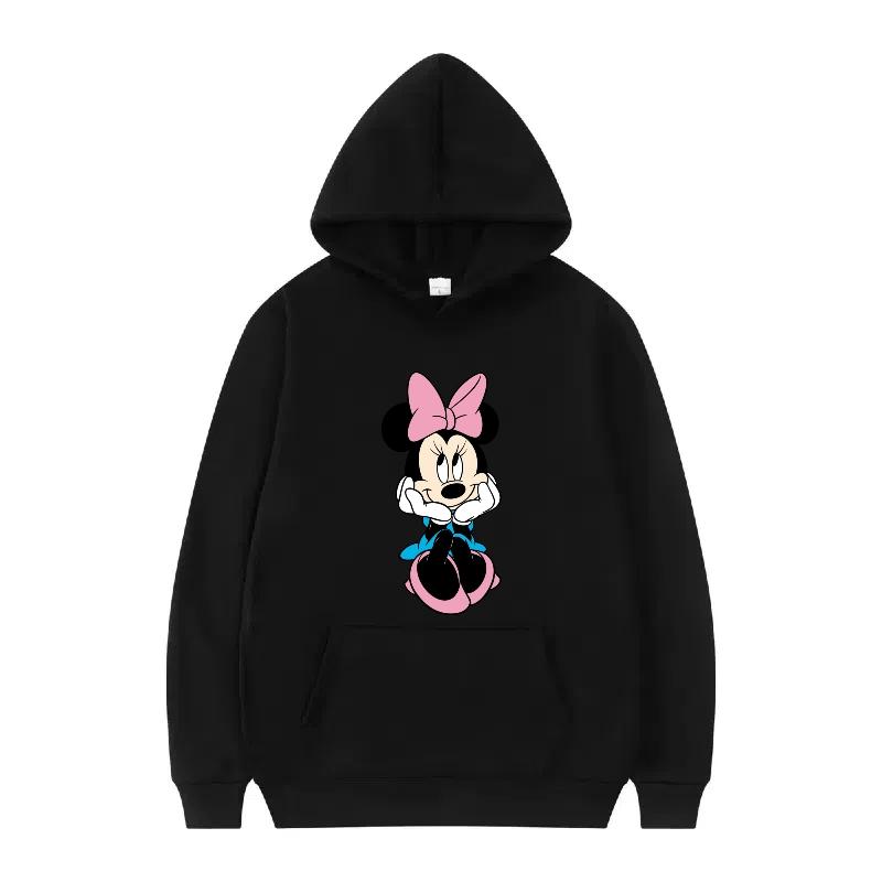 Disney Mickey Mouse Pattern Woman Streetwear Loose Black Winter Tops Clothes Pullovers Ladies Cheap Y2k Hoodies Men Sweatshirts