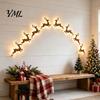 Holiday Party Wall Decorations 12 Pcs LED Reindeer Decoration, Christmas Glow Silhouette Lights, 3D Light-Up Lighted Decals Wooden Peel And Stick Art