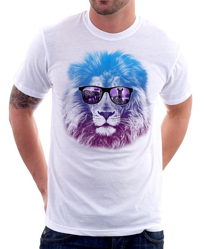 Lion with shades big cat white cotton printed t-shirt OZ9440