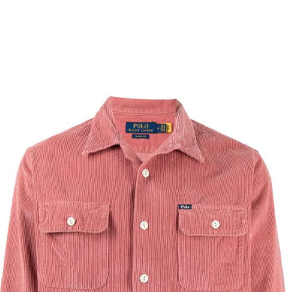 Polo Ralph Lauren Однотонная вельветовая рубашка с длинным рукавом и нагрудным карманом Мужские рубашки розового цвета 710849853-001