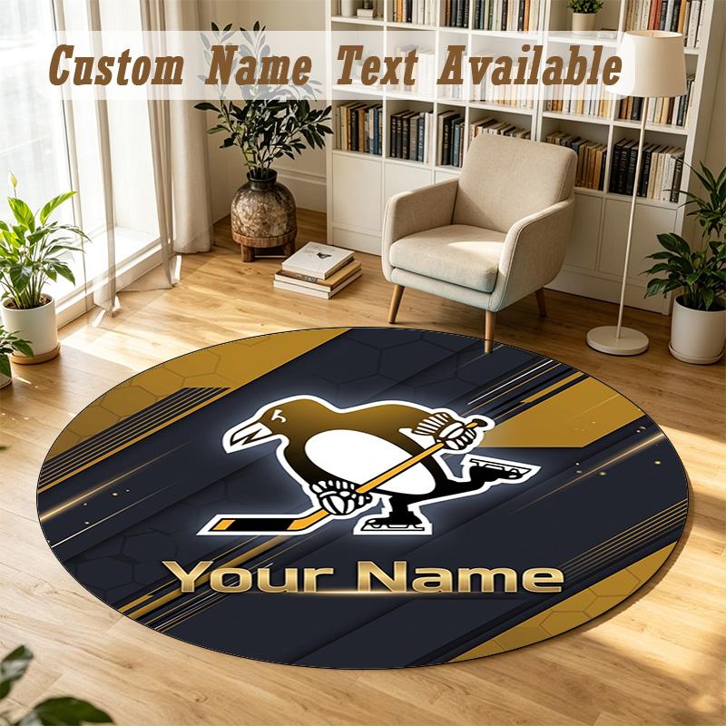 Round Rug Custom NamePittsburgh Penguins Pattern Non Slip Carpet Home Floor Decor