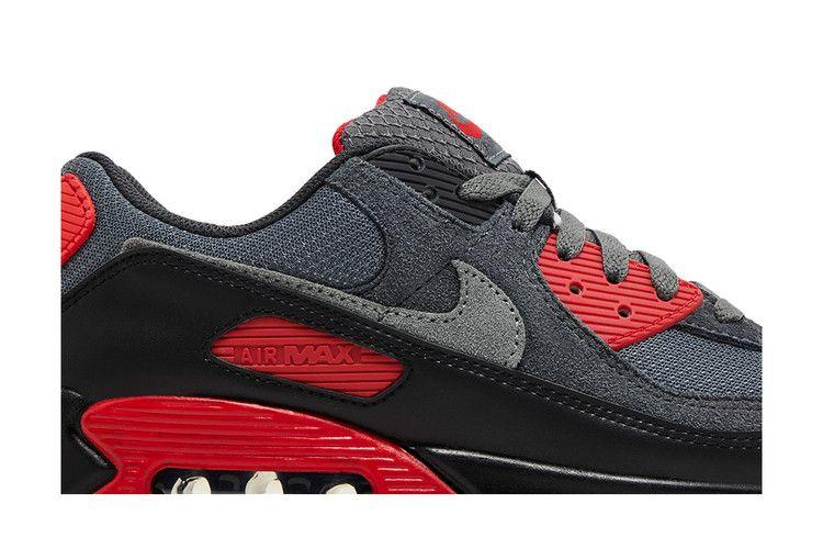 Мужские кроссовки Nike Air Max 90 Smoke Grey Fire Red Черный/Дымчато-серый/Железо-серый/Огненно-красный/Темно-дымчато-серый
