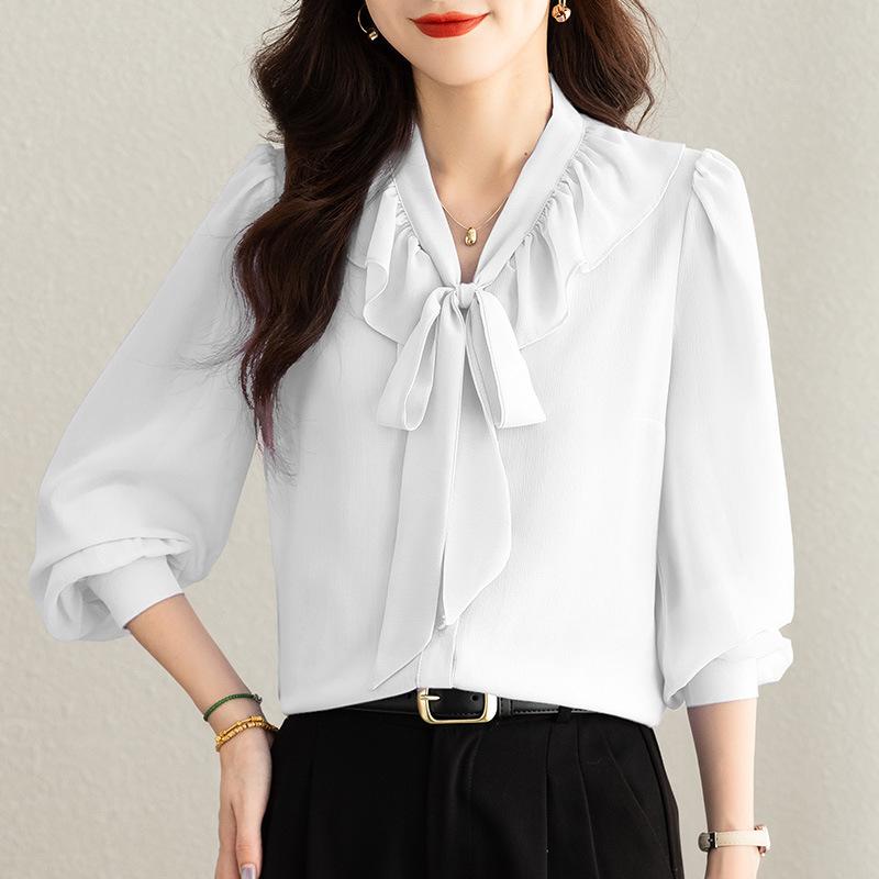 Французская мода, шифоновая рубашка с длинными рукавами и оборками, женская весенняя новая рубашка Streamer, элегантный топ в иностранном стиле