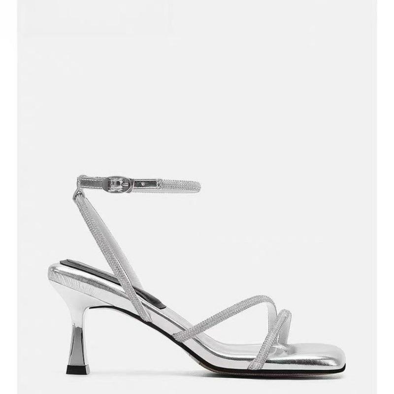 Мода 2025 Лето Женские Сандалии Новые Сандалии с Открытым Носком на Высоком Каблуке с Пряжкой Простые Элегантные Туфли-Лодочки на Каблуке-Шпильке