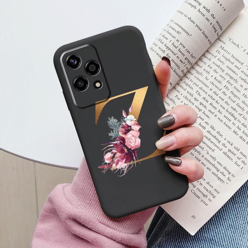 Золотой Чехол-Буквы Для Honor 200 Pro Lite Умный Черный Чехол Мягкая Крышка Для Honor 200Lite Защитный Ударопрочный Funda Розовый Цветок