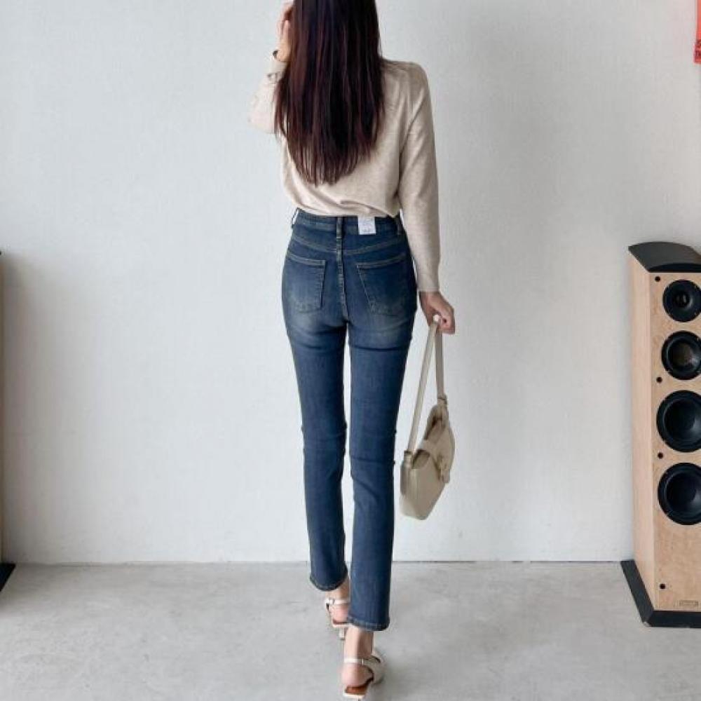 New Arrivals Open Run Women Slim Fall Straight Denim Pants