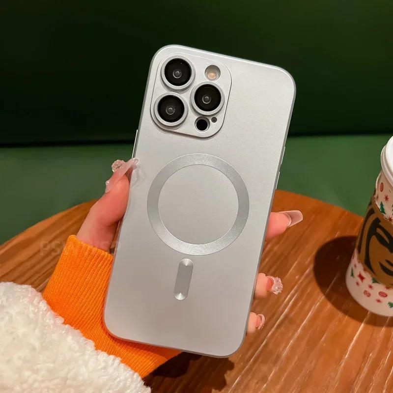 Роскошный магнитный беспроводной зарядный матовый чехол для iPhone 16 15 14 Plus 13 12 11 Pro Max для Magsafe Camera Lens Protector Cover
