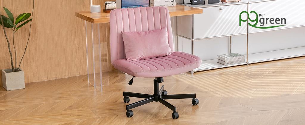 Modern Office Chair – Height-Adjustable Swivel Chair without Armrests with Quiet Casters & Cushion – Fabric Office Chair for Study & Living Room