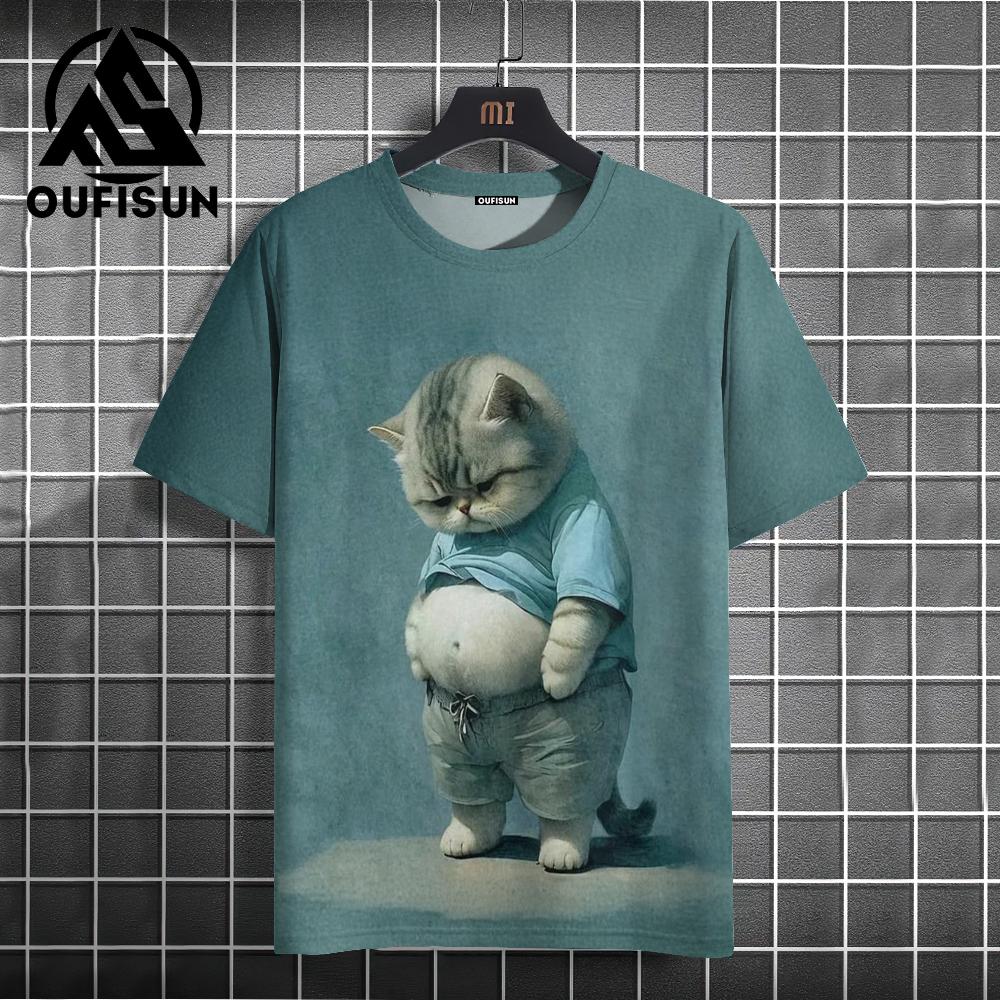 Oversized Women Summer T-Shirt O-Neck Short Sleeve Tops 3d Cute Animals Cat Printed Clothing Loose Pullover T Shirts Streetwear