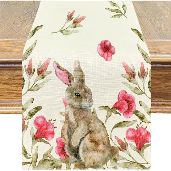PATIO CHOICE Table Runner Easter Decorations Bunny Watercolor Easter Eggs Flower- Easter Table Runners Kitchen Dining Table Decoration for Home Party