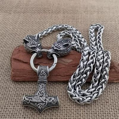 Скандинавский Викинг Кулон Молот Тора Ожерелье с Головой Волка Властное Ожерелье Мужские Норвежские Украшения