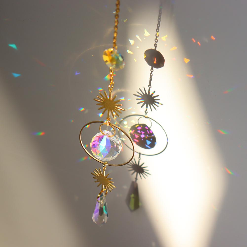 Crystal Star Sun Wind Chimes Hexagon Diamond Prisms Hanging Light Catcher Rainbow Make Window Curtains Pendant Home Room Deocr