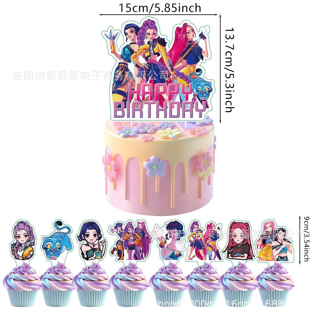 New Demon Hunter Cake Picks Birthday Party Set Demon Hunter Girl Group Cake Plaque Party Decoration