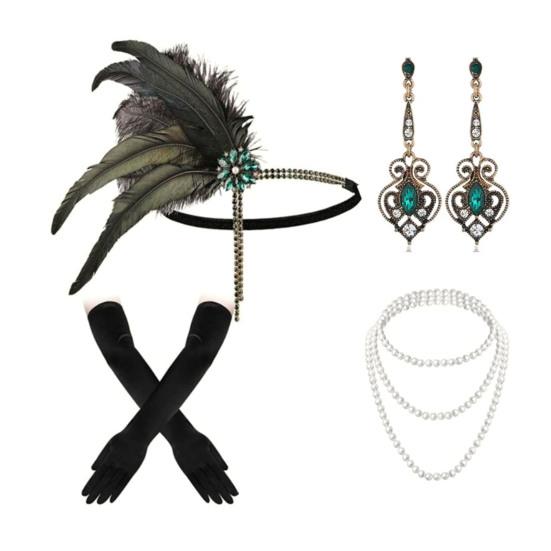 1920s Jewelry Set Headband Gloves Earrings Set Sparkling Earrings Headwear with Sequins Beads Role-Playing Accessories