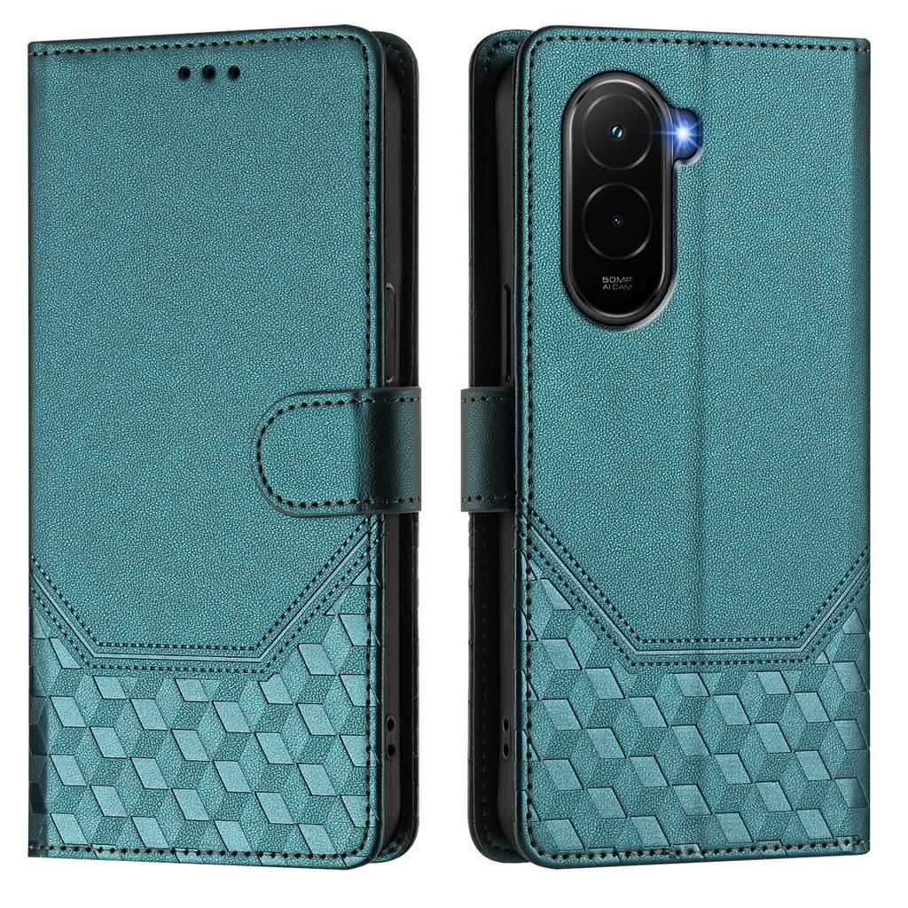 Для Xiaomi Poco M7 Plus 5G/M7 4G (169 мм) Чехол для телефона из кожи с рисунком в виде сот и защитой от RFID, с ремешком.