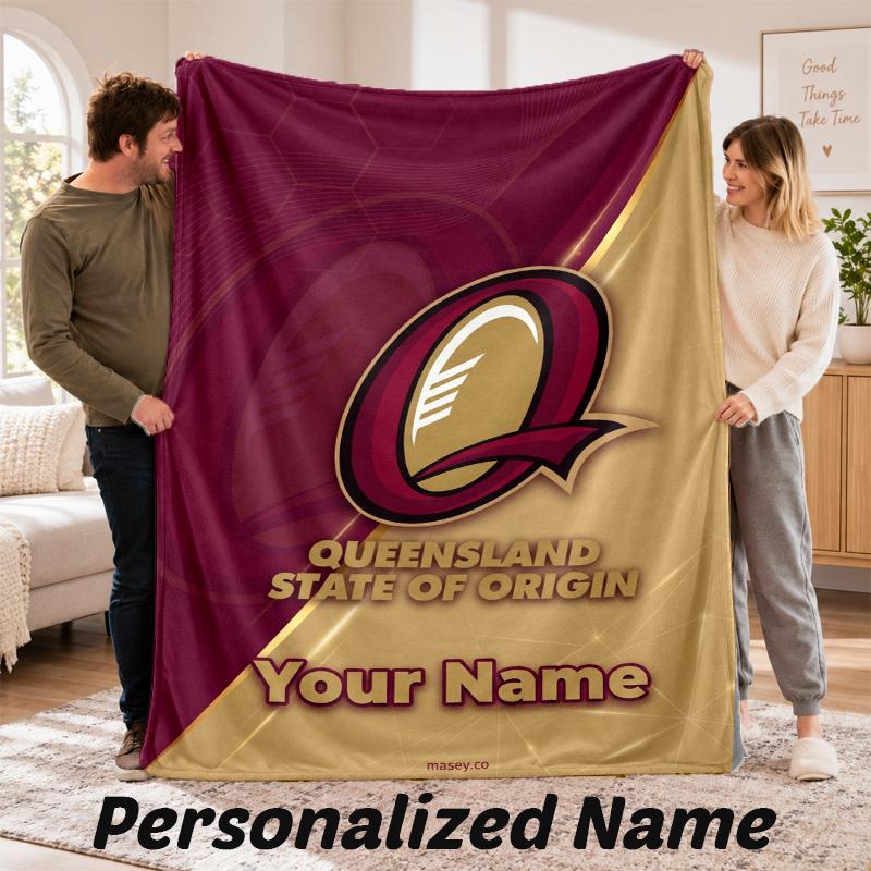 Queensland Maroons Personalized Flannel Blanket Custom Name Text Soft Throw Blanket Home Decor