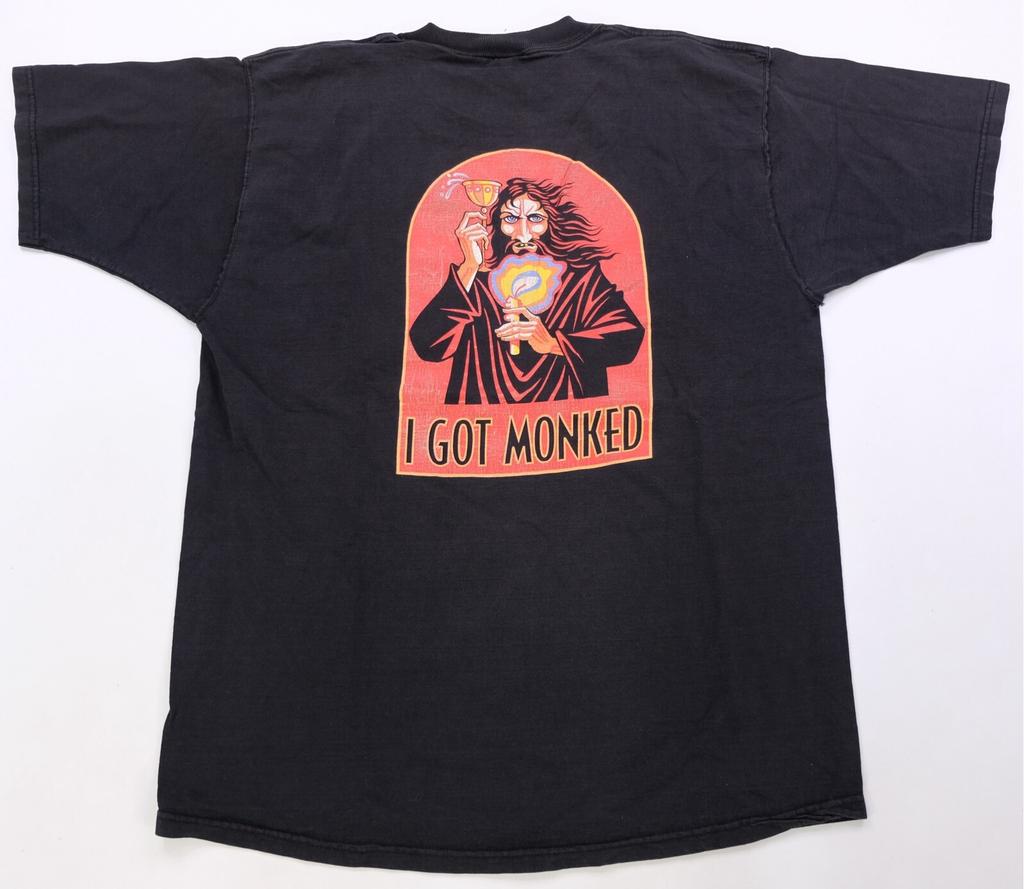 Vintage Mad Monk Vodka I Got Monked Graphic T Shirt 90s 2000s Black Size XL