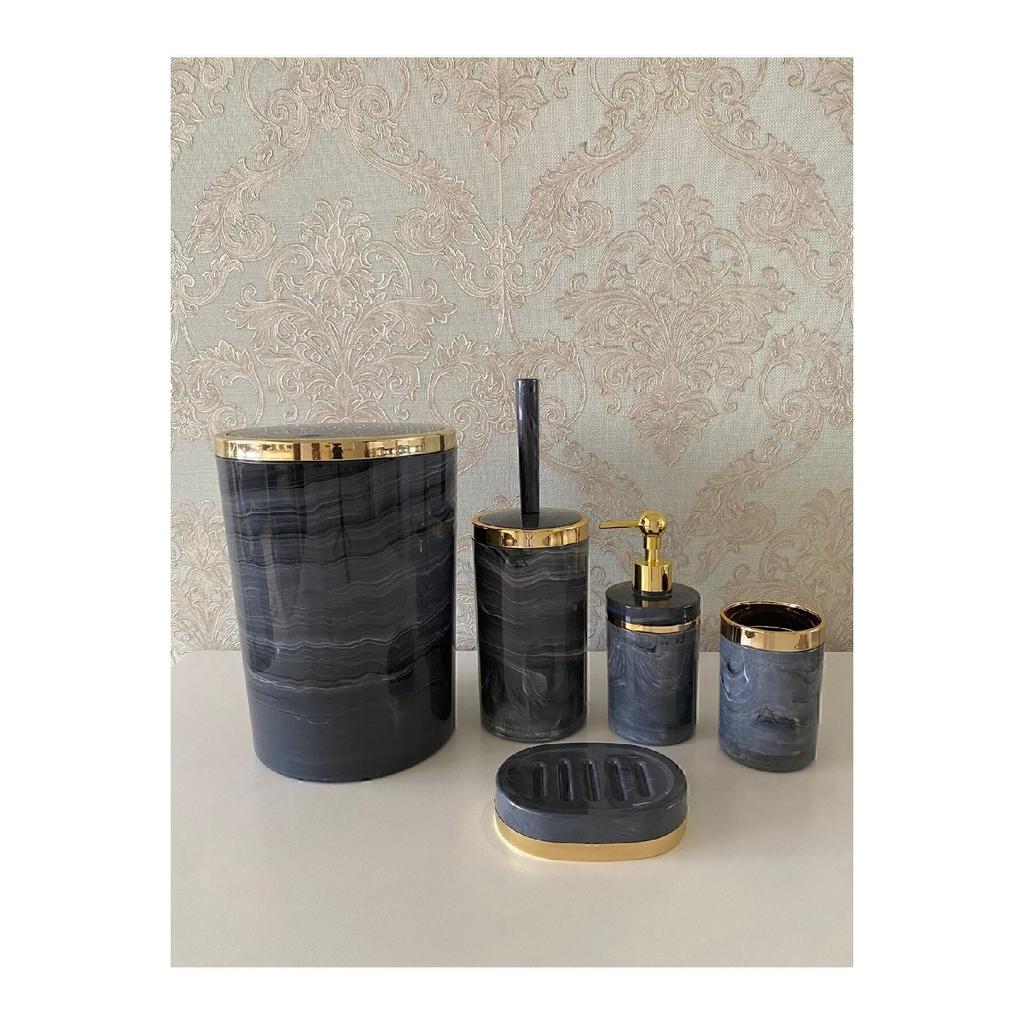 Набор для кремовой ванны с кусочком мрамора / держатель для туалетной щетки, дозатор жидкого и твердого мыла, мусорное ведро, держатель для зубной щетки