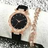 Women'S Diamond Quartz Watch Fashion Belt Watch Two-Piece Set Light Luxury Bracelet Set Women'S Watch