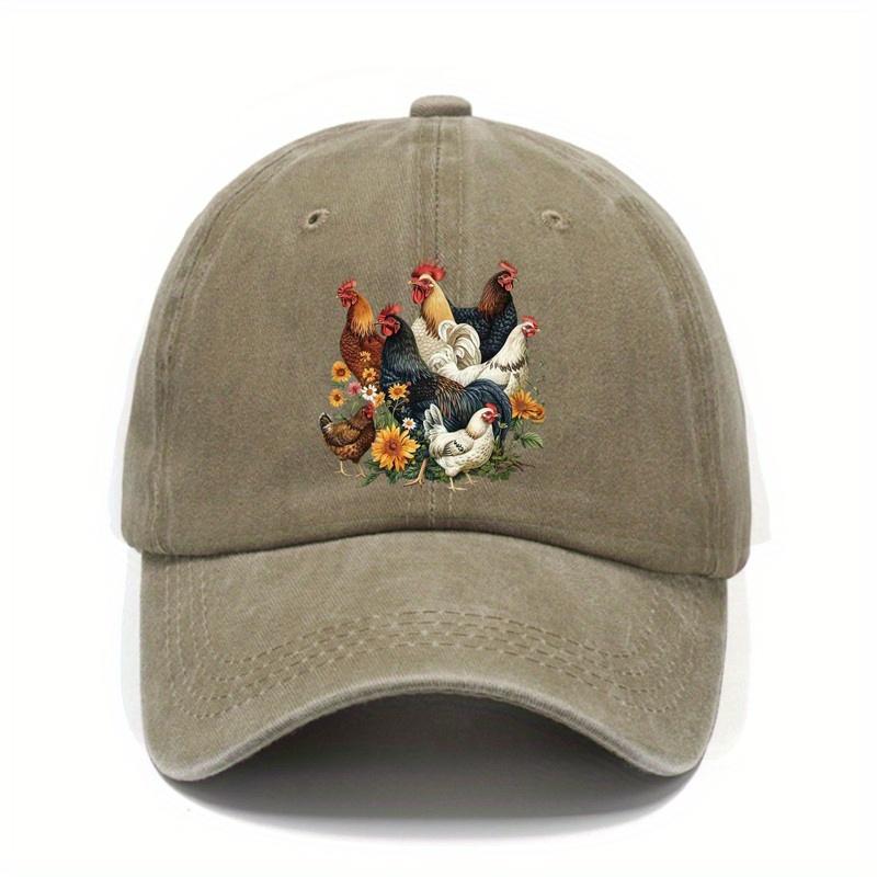 Rooster Chicken Flock Graphic Print Baseball Cap Vintage Distressed Casual Adjustable Hat for Unisex