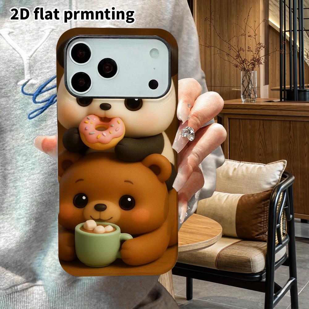 Phone Case: 2D flat suitable for iPhone 18 17 16 15 14 13 Pro film protective case, couple style, brown bear eating desserts, Christmas and Halloween