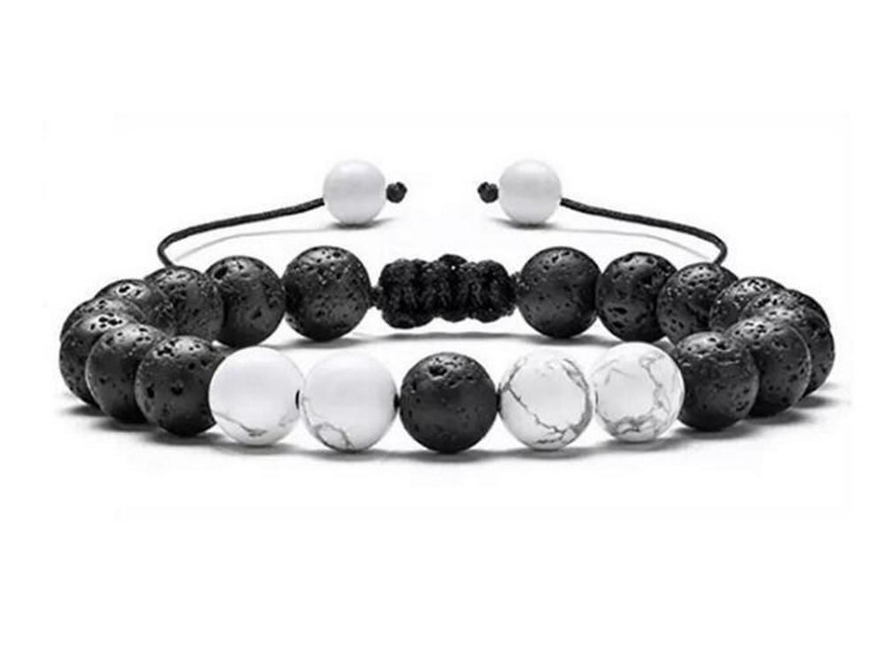 Браслет для йоги из цветного вулканического камня и бирюзы с золотой цепочкой и узором «Семь вен»