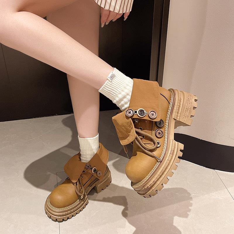 Camel retro platform Martin boots women's 2025 new British style autumn and winter explosion heightening Maillard boots