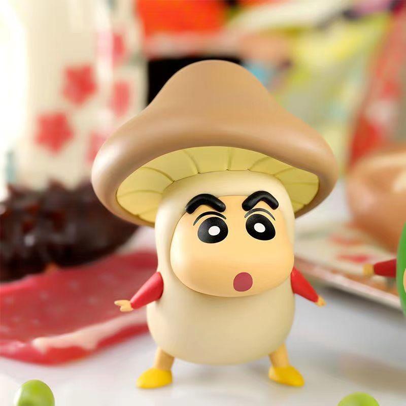 Cute Solid Pvc Seafood Ingredients Crayon Shin-chan 6-piece Set With Base Car Ornament Anime Figure