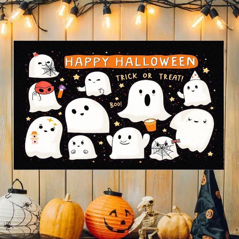Halloween Banner Happy Halloween Tapestry Witch Castle Ghost Print Home Party Yard Wall Hanging Holiday Decor Flag