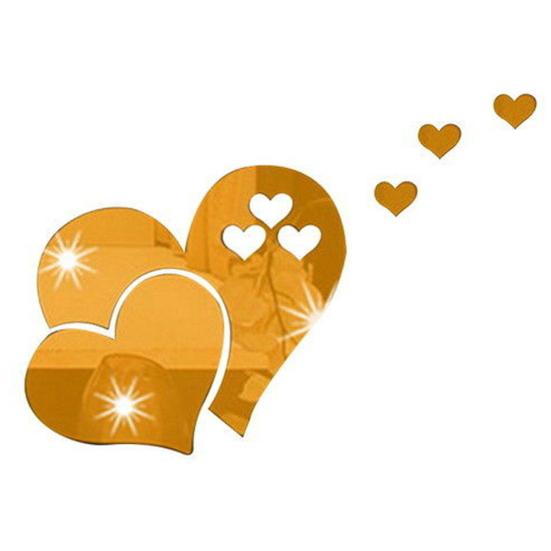 1 Set Heart Shape Acrylic Mirror Stickers Adhesive Removable Wall Stickers Solid Color Home Decoration