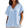 Весна и лето Новые свободные однотонные топы с V-образным вырезом и короткими рукавами женские блузки и рубашки