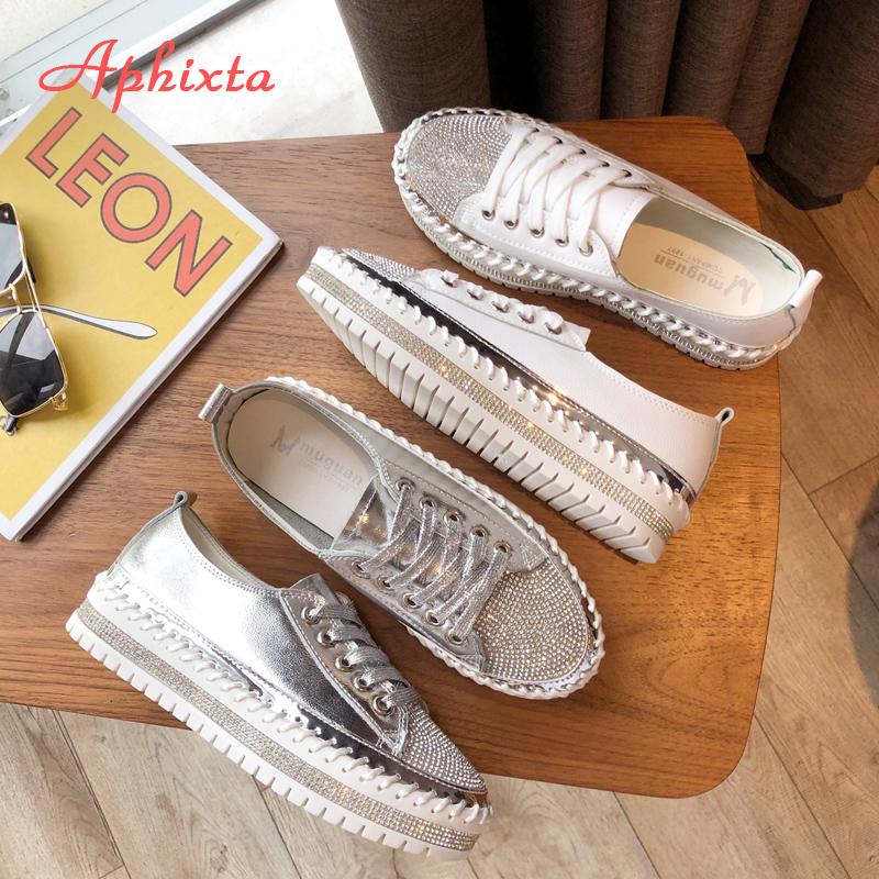 Fashion Aphixta Loafers Shoes Women Luxury Silver Crystal Lace-up Platform Shoes Woman Sequined Cloth Bling Crysta Black Flat Heels Shoe
