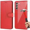 Case with 2 Tempered Glasses - Booling - for Samsung S21 FE - Red - Anti Scratch - Leather Effect