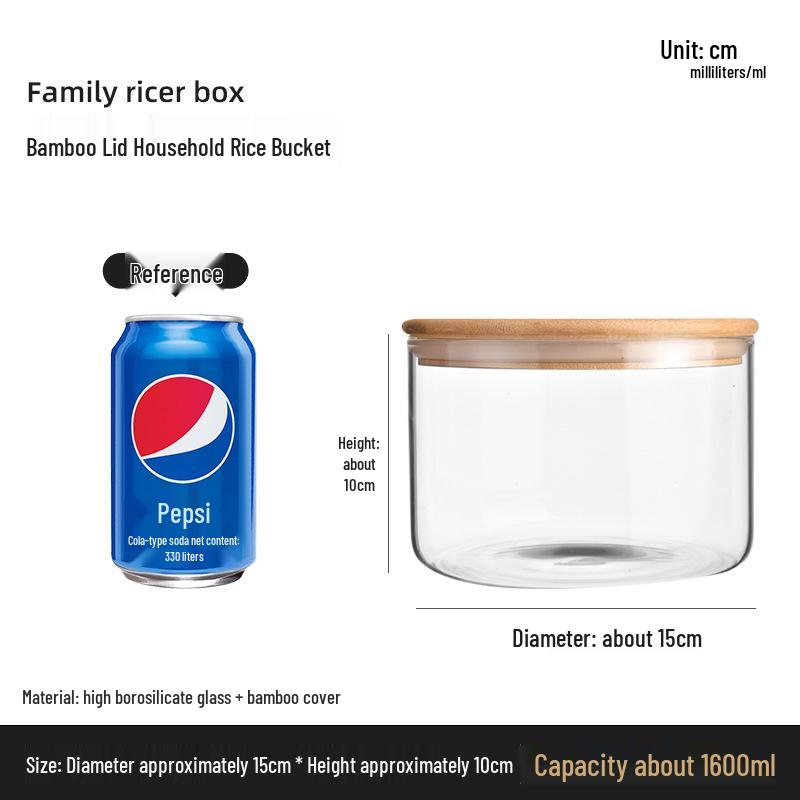 Стеклянная банка для хранения с бамбуковой крышкой - Влагонепроницаемая, пищевая, прозрачный кухонный контейнер