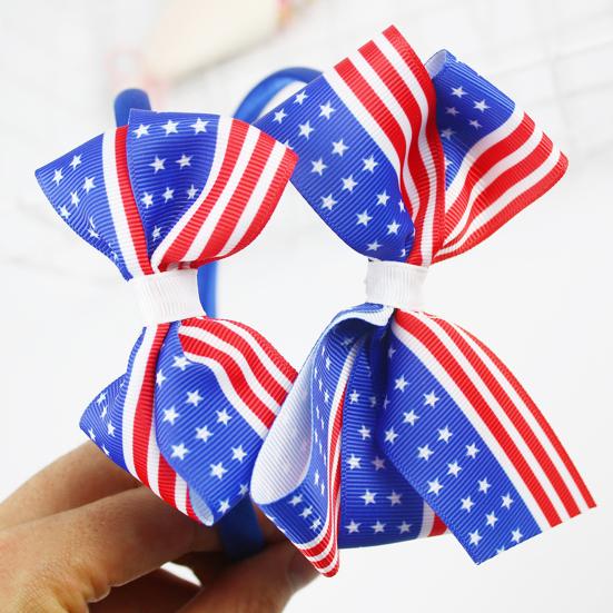 Повязка на голову с американским флагом, День независимости, 4 июля, красный, белый, синий, с бантом, декор, обруч для волос для девочек, аксессуары для волос
