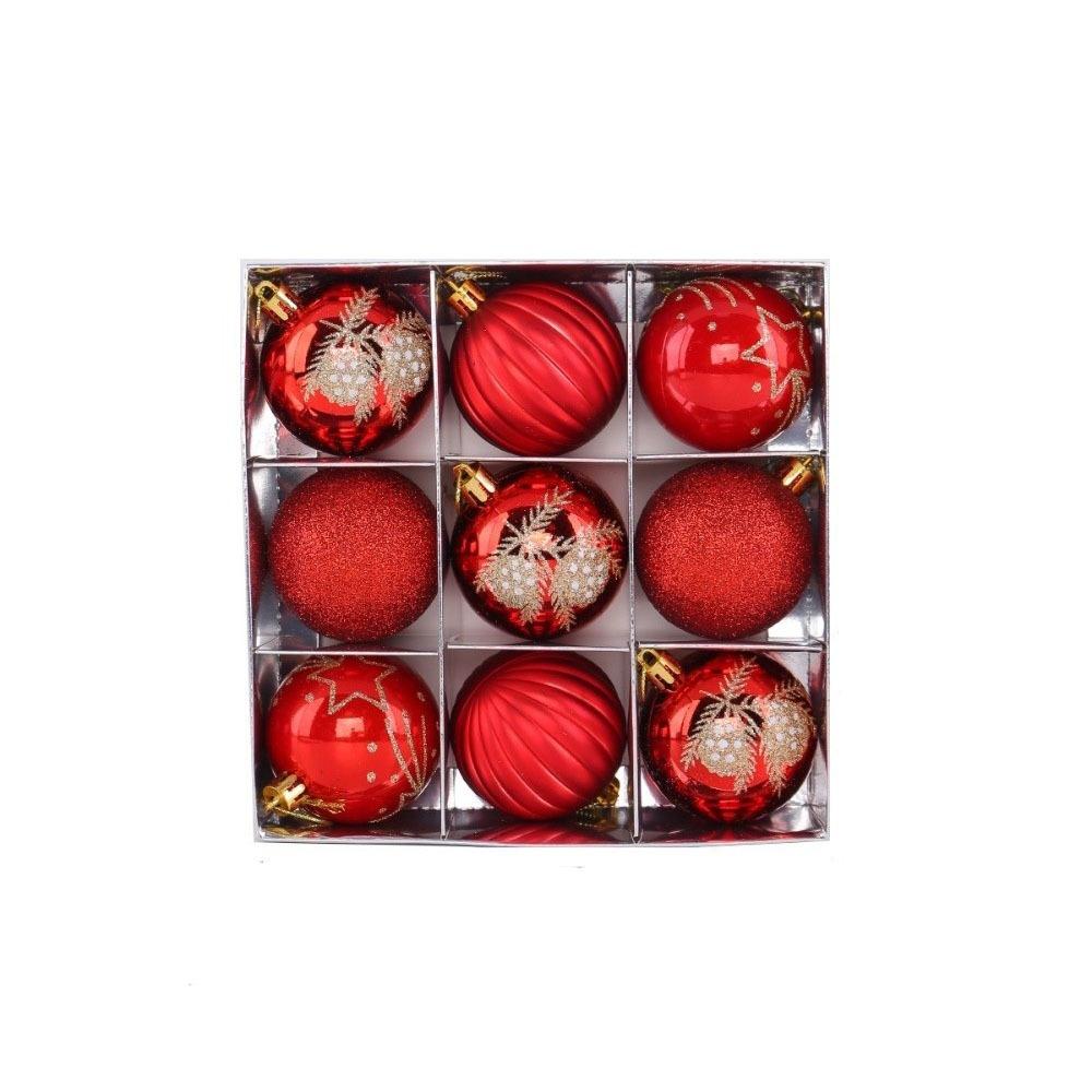 9Pcs/Set Plastic Christmas Balls with Gold Pattern Xmas Tree Ornaments Accessories Gift
