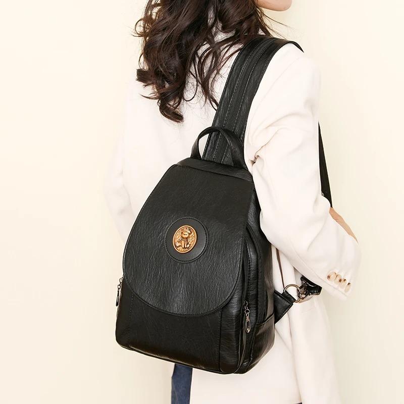 Мягкий кожаный рюкзак для женщин 2025 Новый модный маленький рюкзак нагрудная сумка ретро повседневный многоцелевой одноплечевой рюкзак