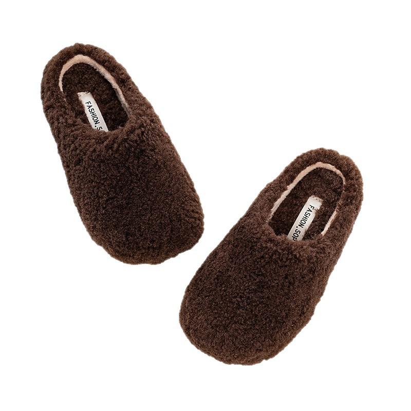 Зима 2025 Уличные Женские Плюшевые Меховые Шлепанцы Корейского Стиля с Закрытым Носком