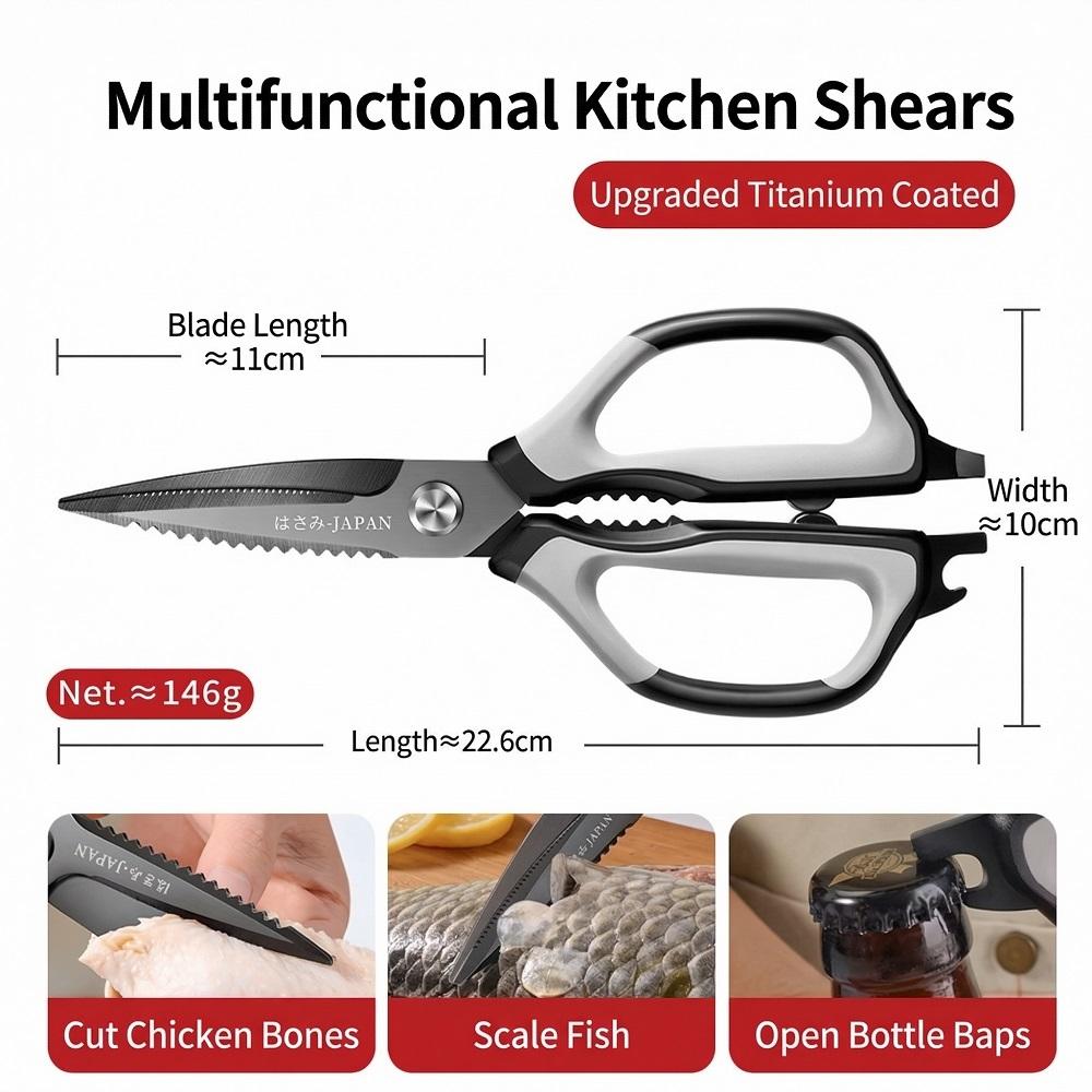 Multifunctional Non-slip Kitchen Scissors Heavy-duty Bone Cutting Shears with Fish Scale Scraper Baby Food Scissors C26125