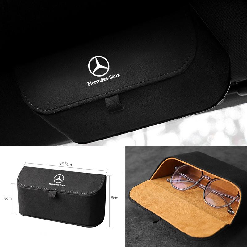 Car Sun Visor Glasses Box Suede Car Badge Sunglasses Clips Glasses Box For Mercedes Benz B/C/E/S Class A Class C200L GLC GLK CLA WE10